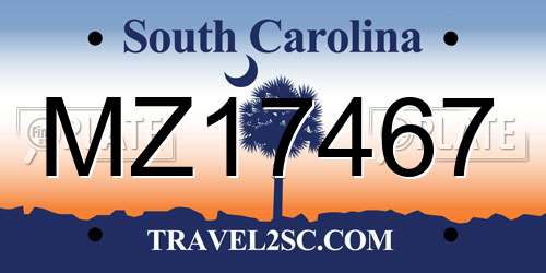 MZ17467 South Carolina License Plate