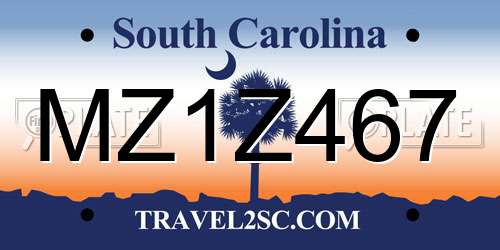 MZ1Z467 South Carolina License Plate