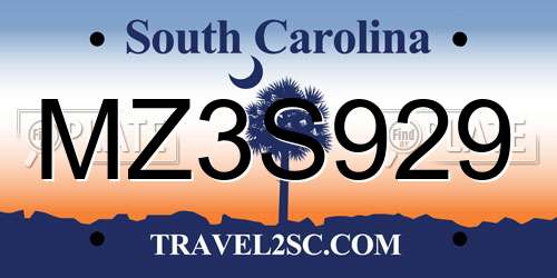 MZ3S929 South Carolina License Plate