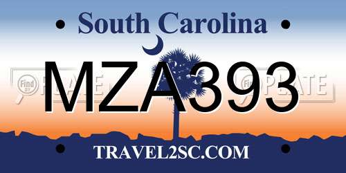 MZA393 South Carolina License Plate