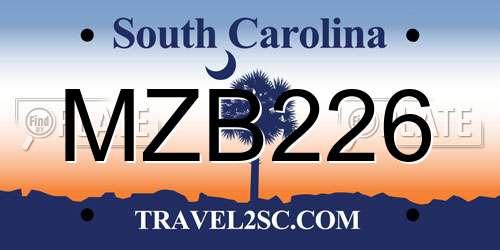 MZB226 South Carolina License Plate