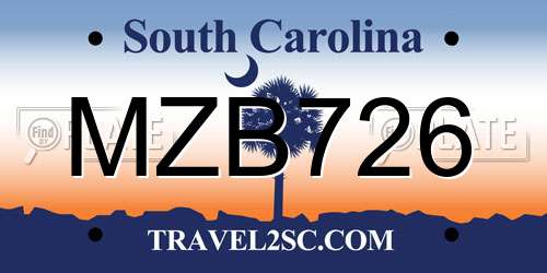 MZB726 South Carolina License Plate