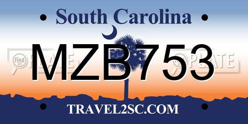 MZB753 South Carolina License Plate