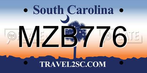 MZB776 South Carolina License Plate
