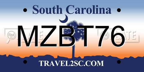 MZBT76 South Carolina License Plate