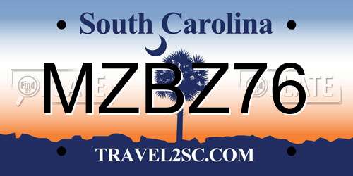 MZBZ76 South Carolina License Plate