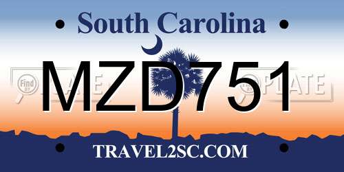 MZD751 South Carolina License Plate