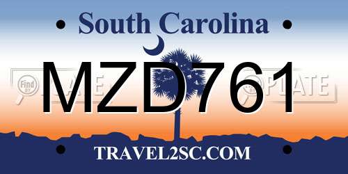 MZD761 South Carolina License Plate