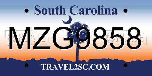MZG9858 South Carolina License Plate