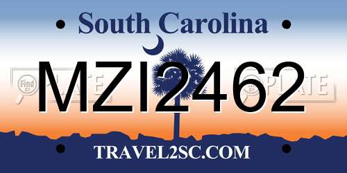 MZI2462 South Carolina License Plate