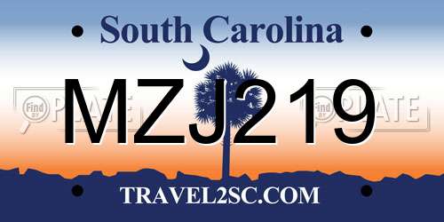 MZJ219 South Carolina License Plate