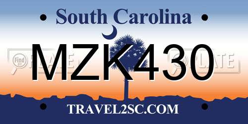 MZK430 South Carolina License Plate