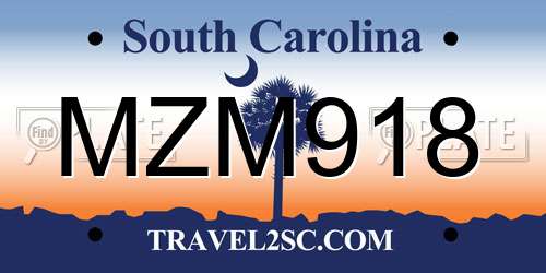 MZM918 South Carolina License Plate