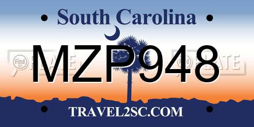 MZP948 South Carolina License Plate