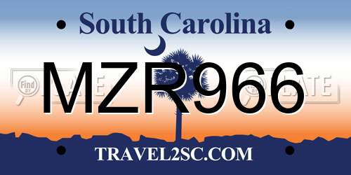 MZR966 South Carolina License Plate