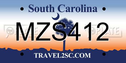 MZS412 South Carolina License Plate