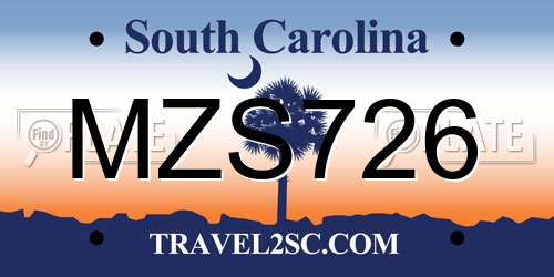 MZS726 South Carolina License Plate