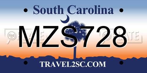 MZS728 South Carolina License Plate