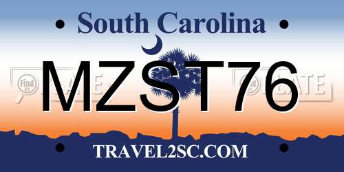 MZST76 South Carolina License Plate