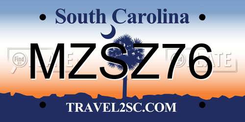 MZSZ76 South Carolina License Plate