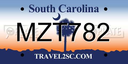 MZT782 South Carolina License Plate