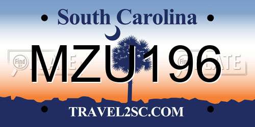 MZU196 South Carolina License Plate