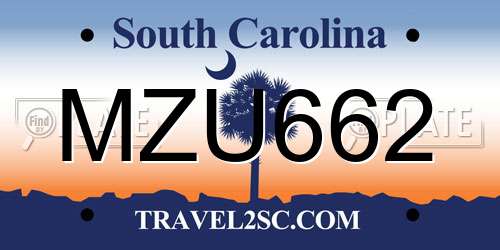 MZU662 South Carolina License Plate