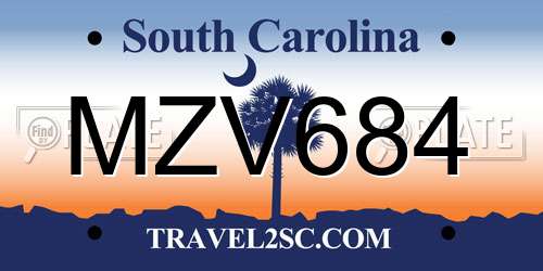 MZV684 South Carolina License Plate