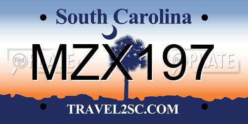 MZX197 South Carolina License Plate