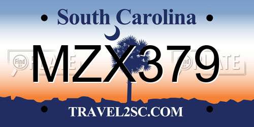 MZX379 South Carolina License Plate