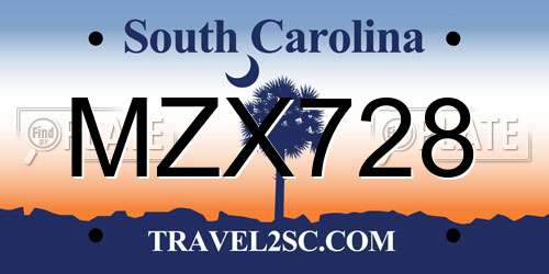 MZX728 South Carolina License Plate