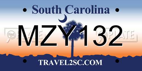 MZY132 South Carolina License Plate