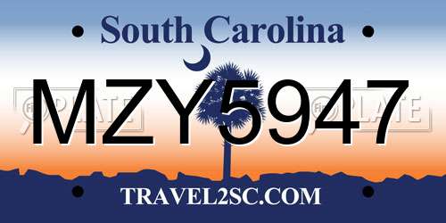 MZY5947 South Carolina License Plate