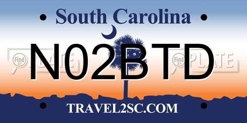 N02BTD South Carolina License Plate