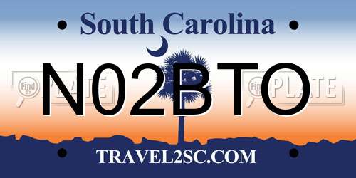 N02BTO South Carolina License Plate