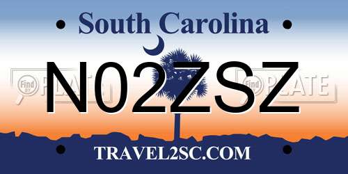 N02ZSZ South Carolina License Plate