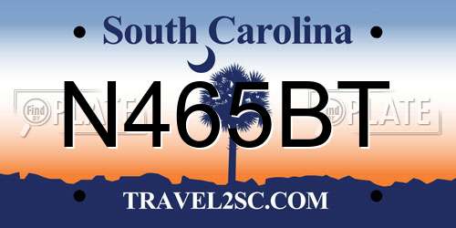 N465BT South Carolina License Plate