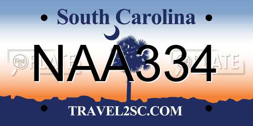 NAA334 South Carolina License Plate