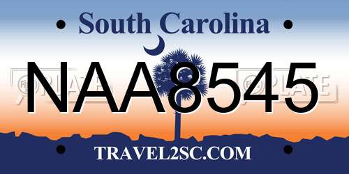 NAA8545 South Carolina License Plate