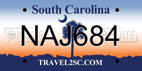 NAJ684 South Carolina License Plate