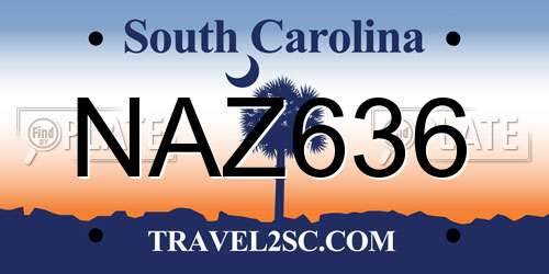 NAZ636 South Carolina License Plate