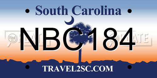 NBC184 South Carolina License Plate