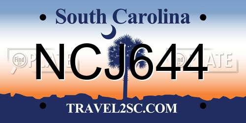 NCJ644 South Carolina License Plate
