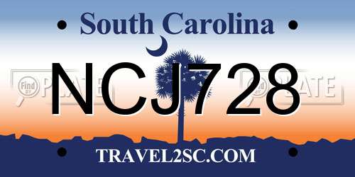 NCJ728 South Carolina License Plate