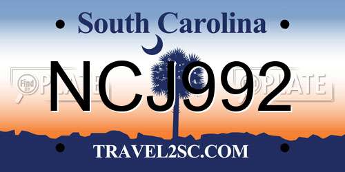 NCJ992 South Carolina License Plate