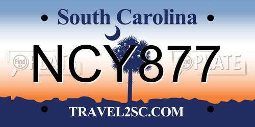 NCY877 South Carolina License Plate