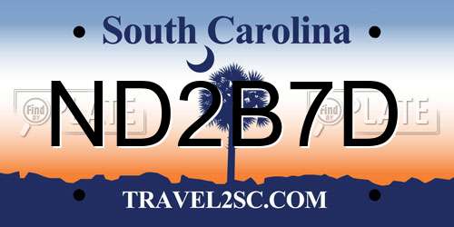 ND2B7D South Carolina License Plate