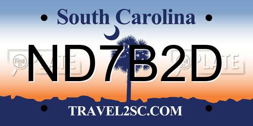 ND7B2D South Carolina License Plate