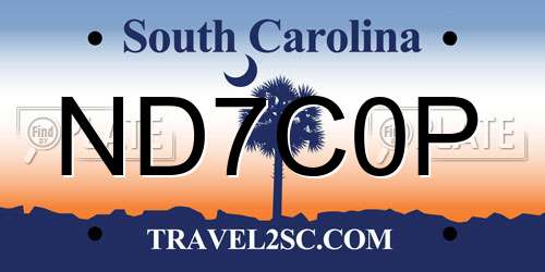 ND7C0P South Carolina License Plate