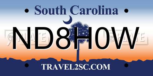 ND8H0W South Carolina License Plate